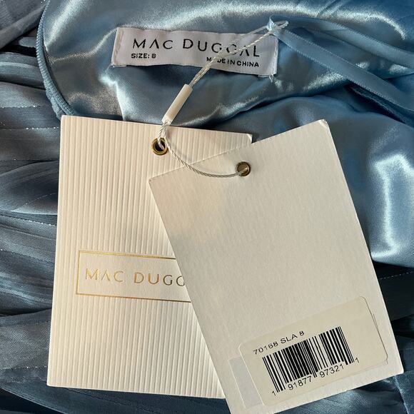 Mac Duggal 70168 Metallic Pleated Halter A-Line Gown Slate Blue Size 8 Dress - Picture 10 of 11